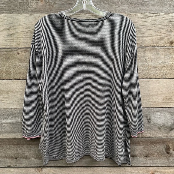 Nic Zoe Sweater Womens M Cosmo Cocktail Embroidered Novelty Print Striped Linen - Picture 5 of 16